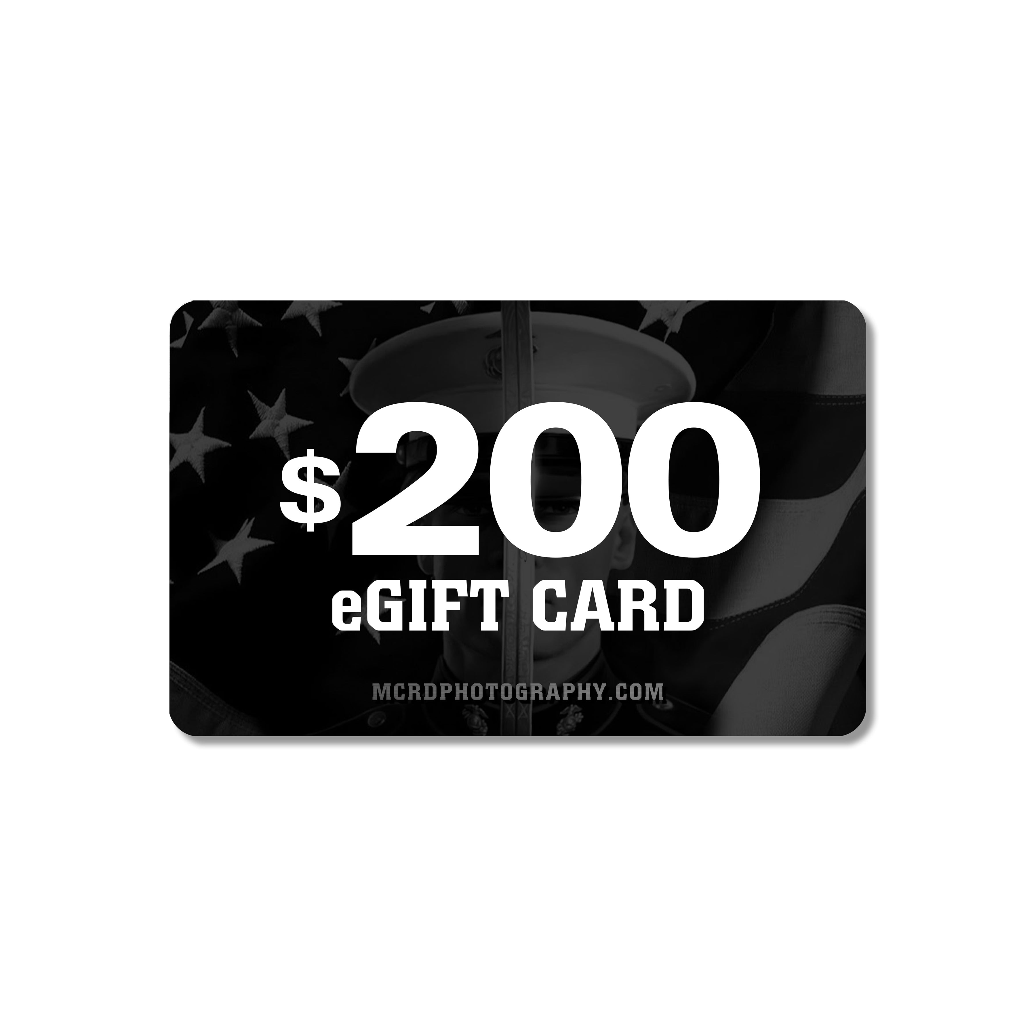 MCRD eGift Card. Marines Digital gift card usable on USMC photos, videos, apparel, and accessories.