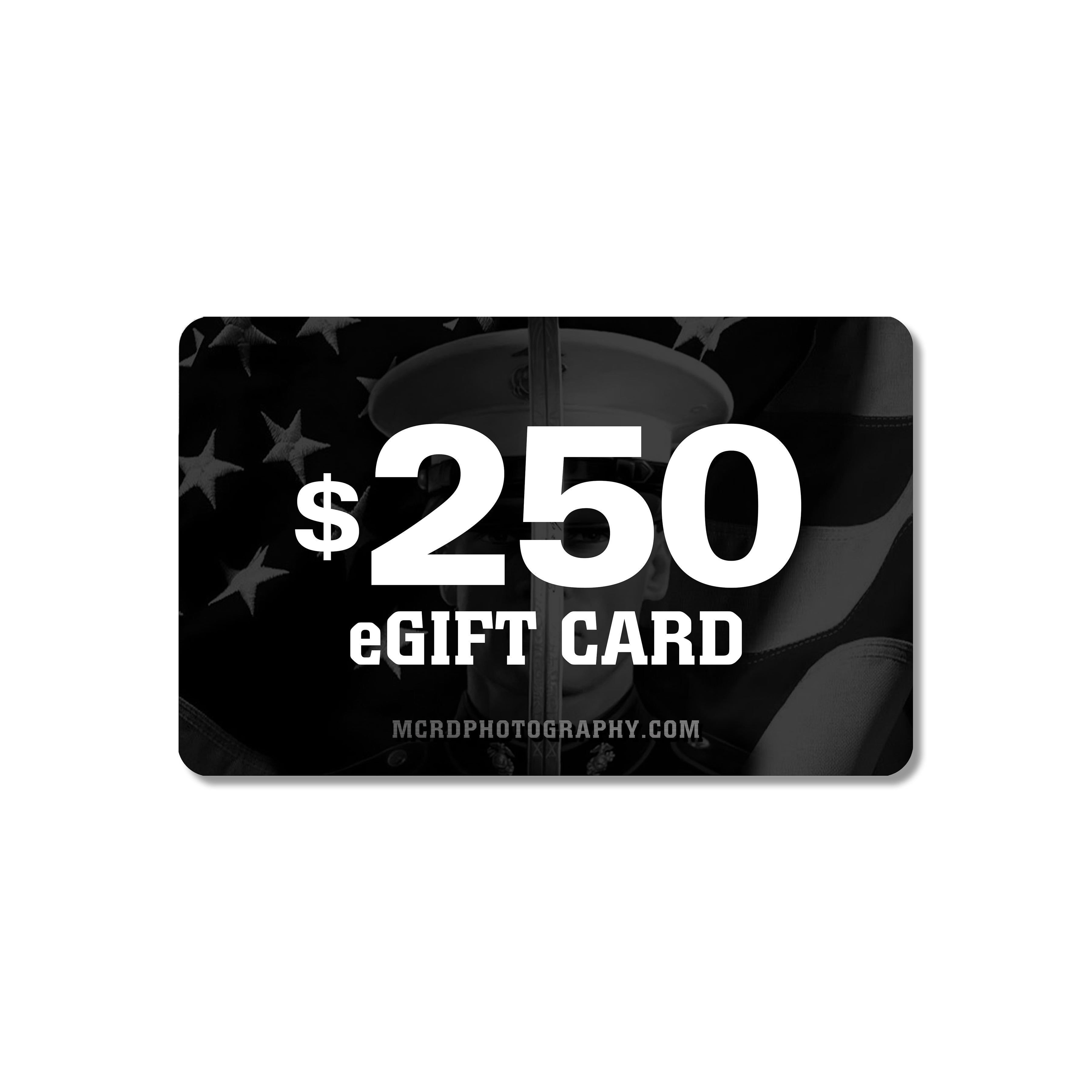 MCRD eGift Card. Marines Digital gift card usable on USMC photos, videos, apparel, and accessories.