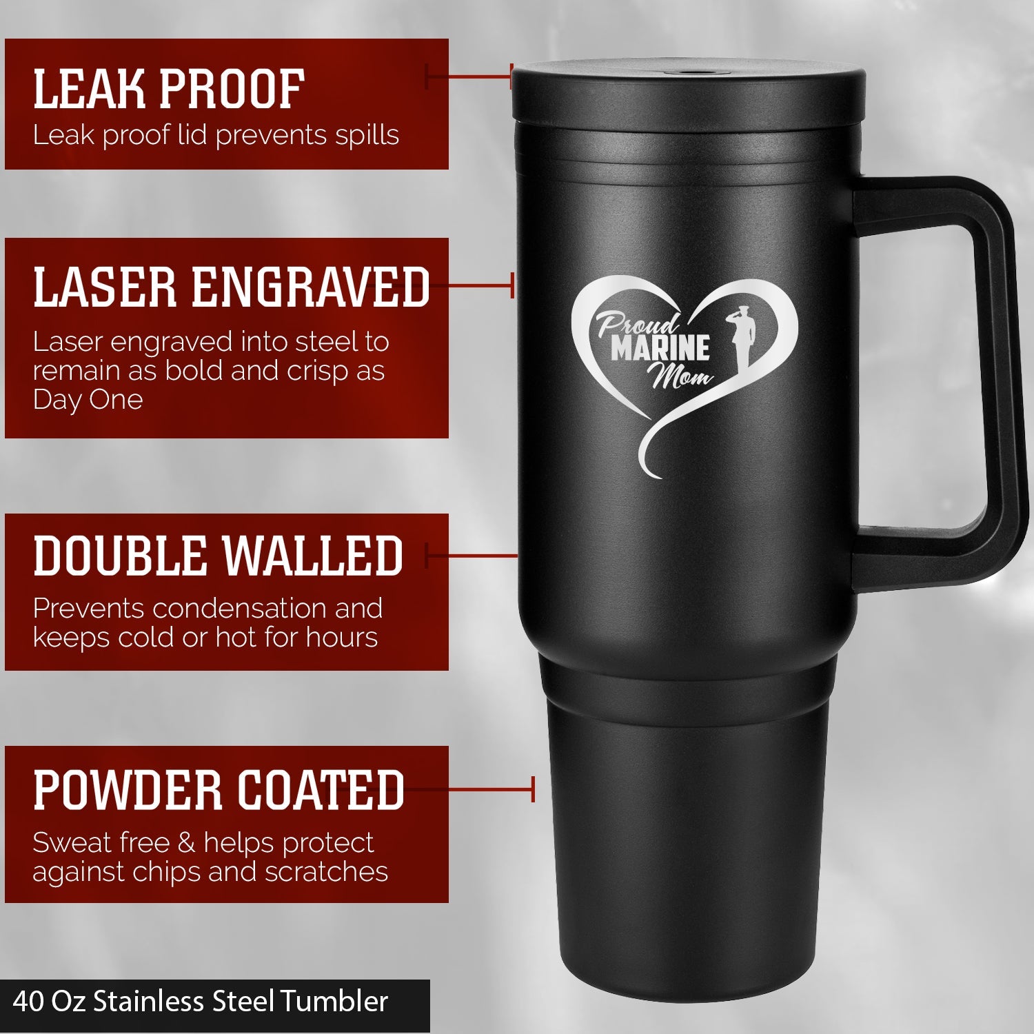 40oz Proud Marine Family Tumbler - Heart Design