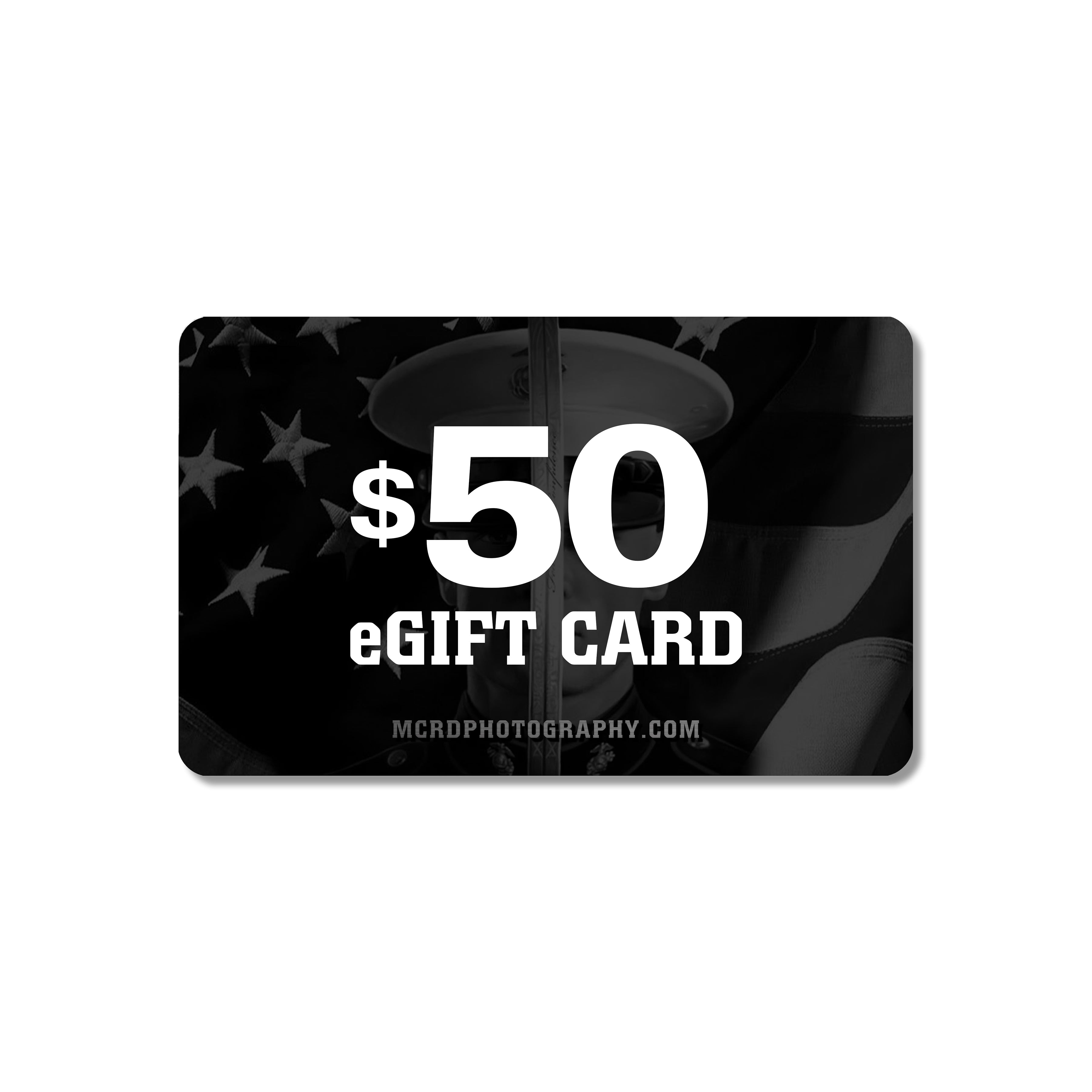 MCRD eGift Card. Marines Digital gift card usable on USMC photos, videos, apparel, and accessories.
