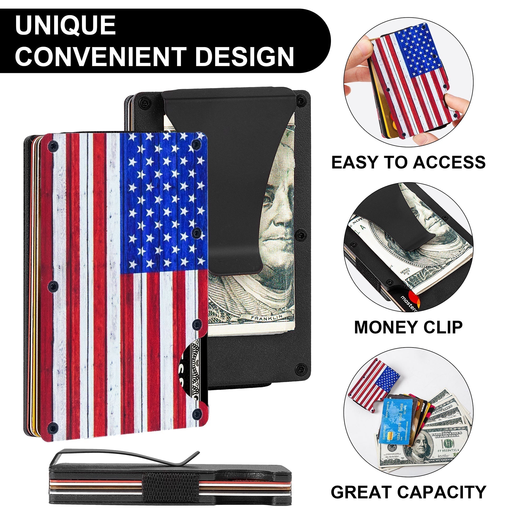 Full Color American Flag RFID Blocking Metal Wallet