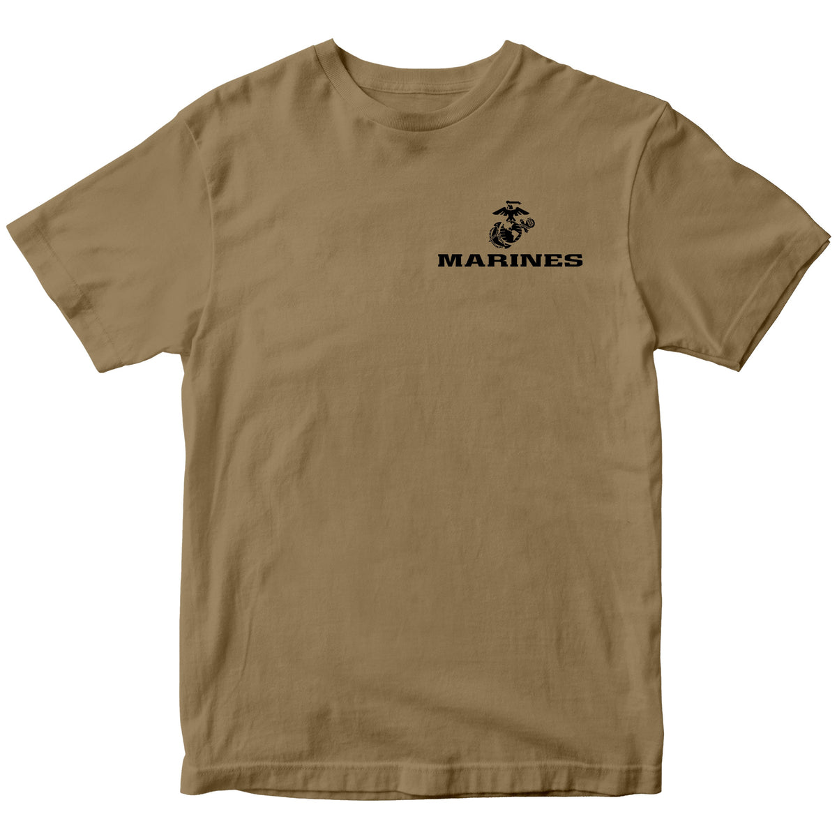 Brown USMC t-shirt with Eagle Globe Anchor chest seal and MARINES text