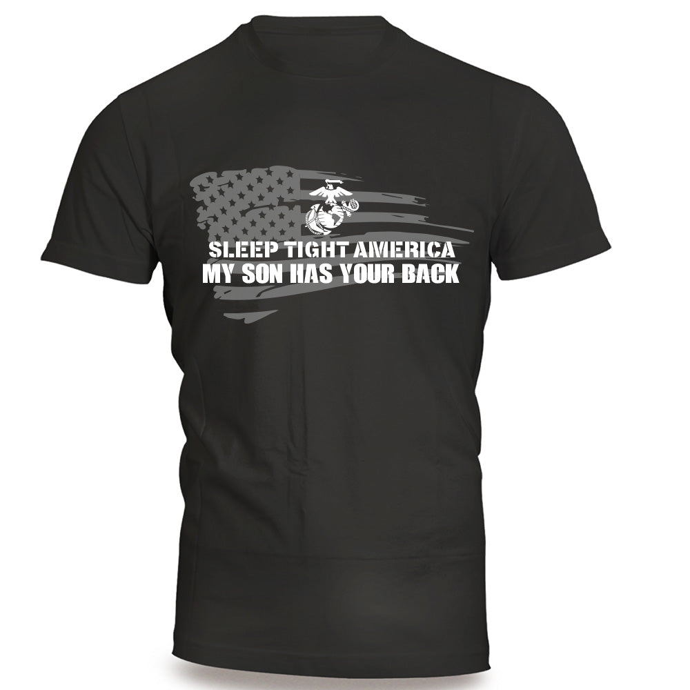 USMC "Sleep Tight America, My *Marine* Has Your Back" T-Shirt with Customizable Back
