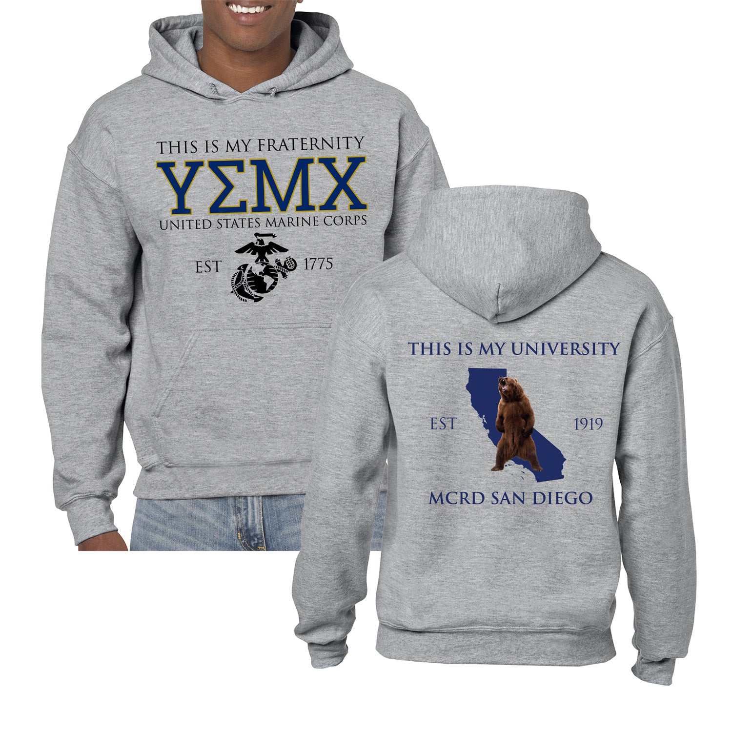 Marine Corps USMC Fraternity Hoodie-Parris Island or MCRD San Diego