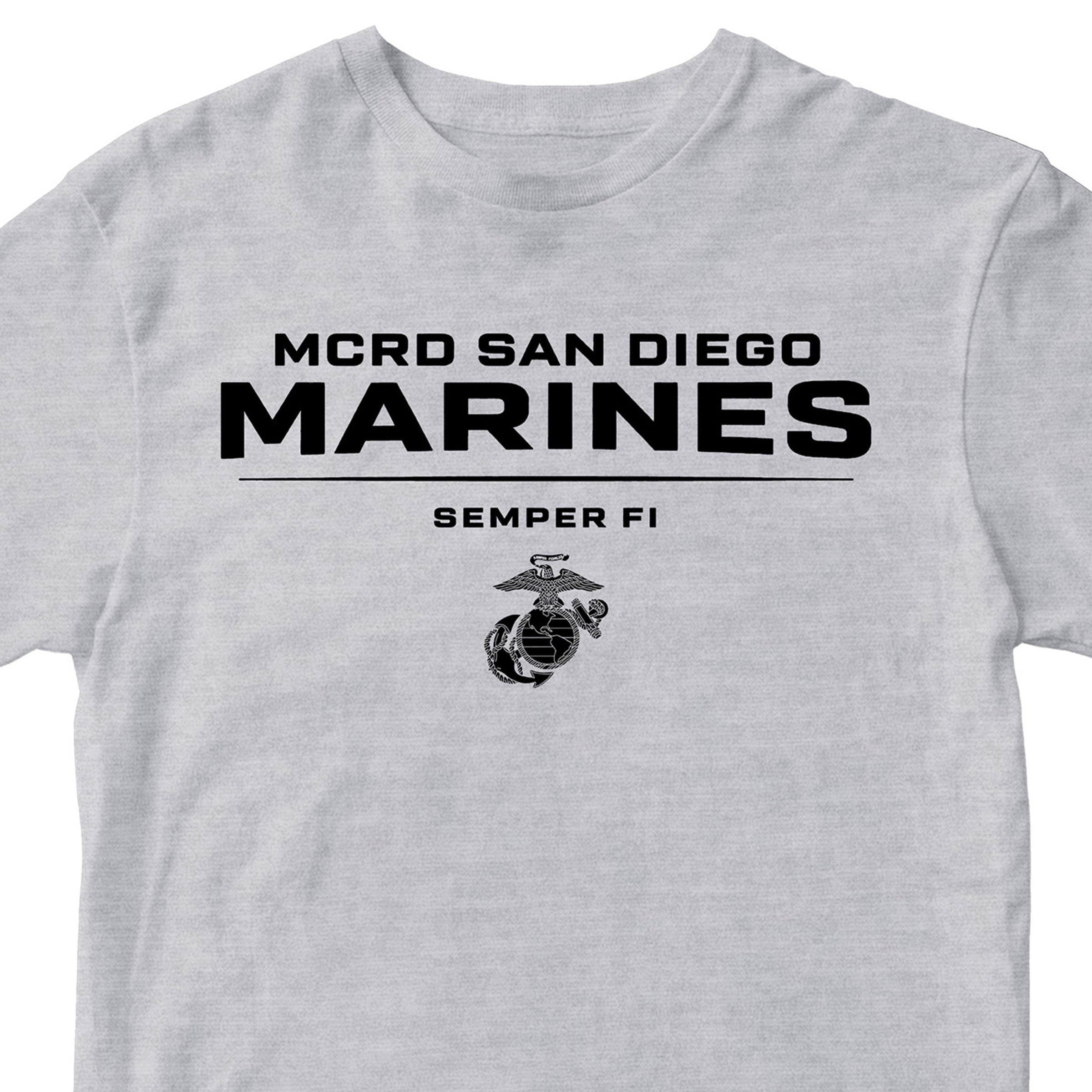Grey MCRD San Diego Marines T-shirt with EGA and Semper Fi. United States Marine Corps San Diego Tee