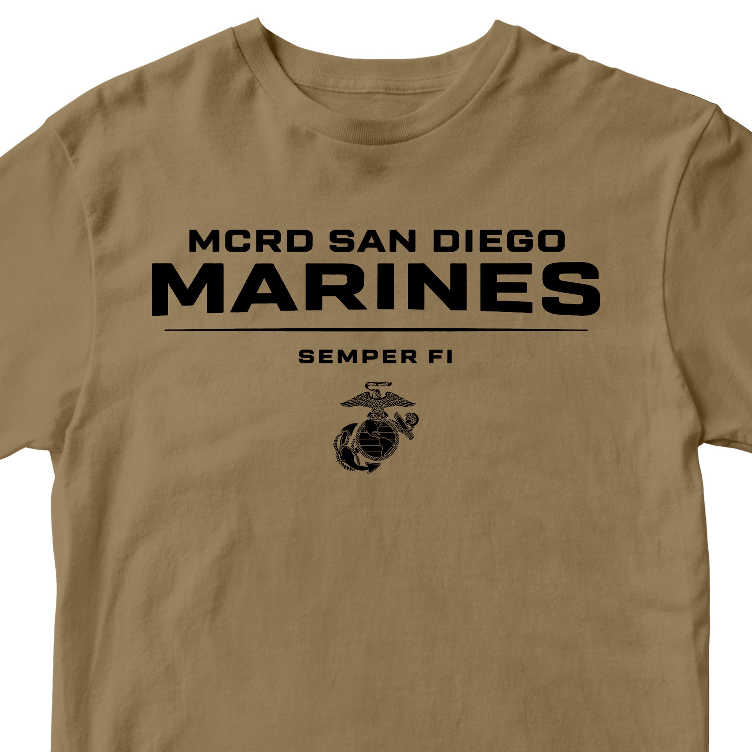 Brown MCRD San Diego Marines T-shirt with EGA and Semper Fi. United States Marine Corps San Diego Tee