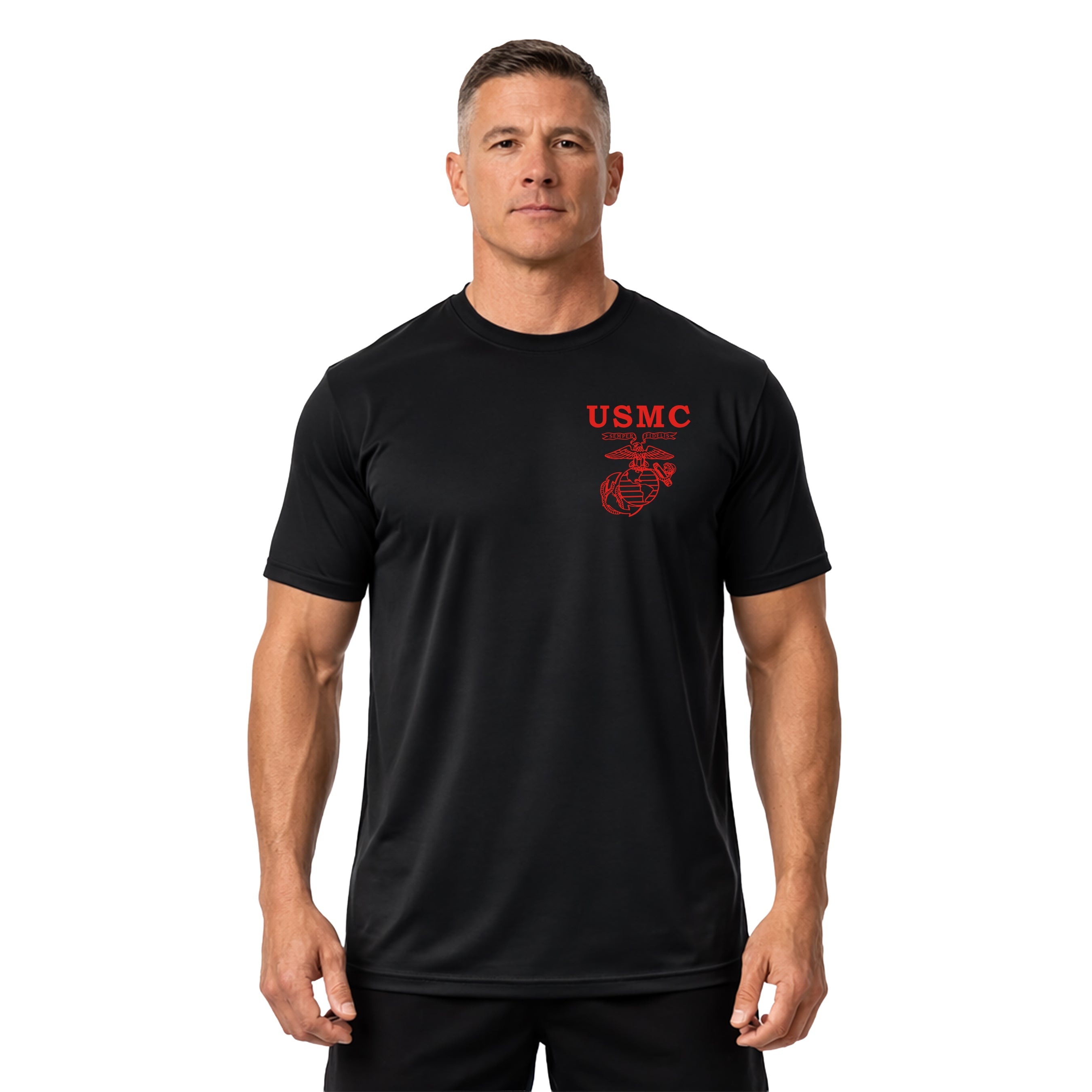 Black Marines Fight Club Performance Tee with chest EGA