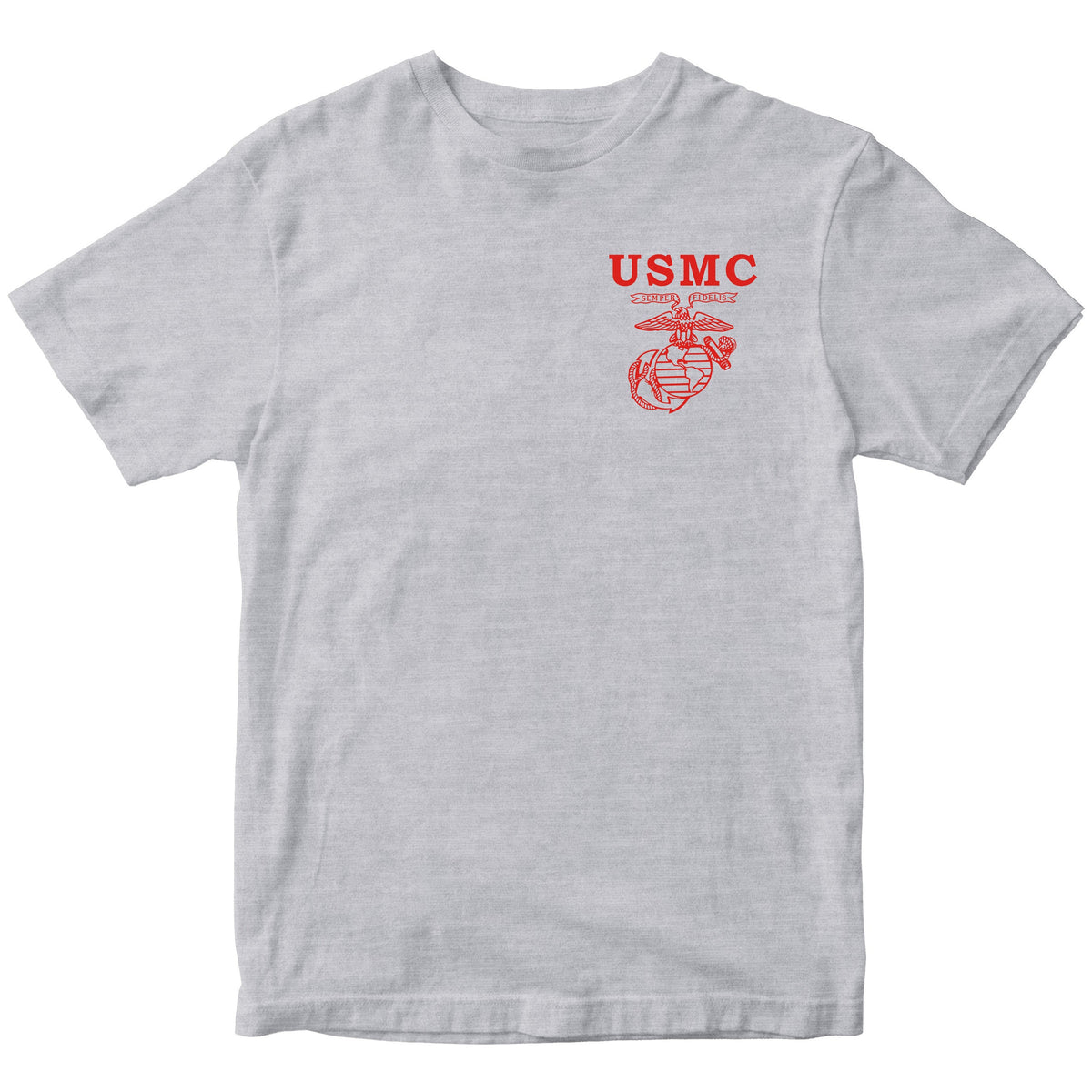 Gray Marines Fight Club T-shirt with left-chest USMC Eagle Globe and Anchor