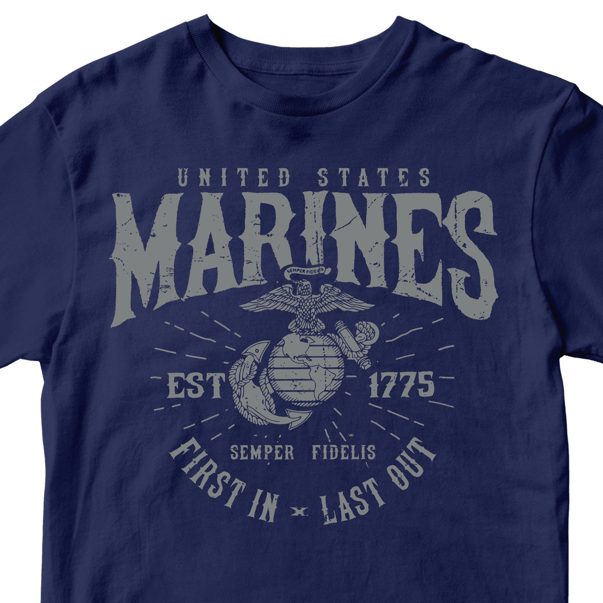 Marines First In Last Out Navy Blue Tee