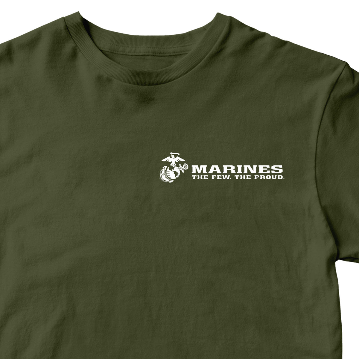 Green USMC t-shirt with Eagle Globe Anchor and The Few The Proud slogan