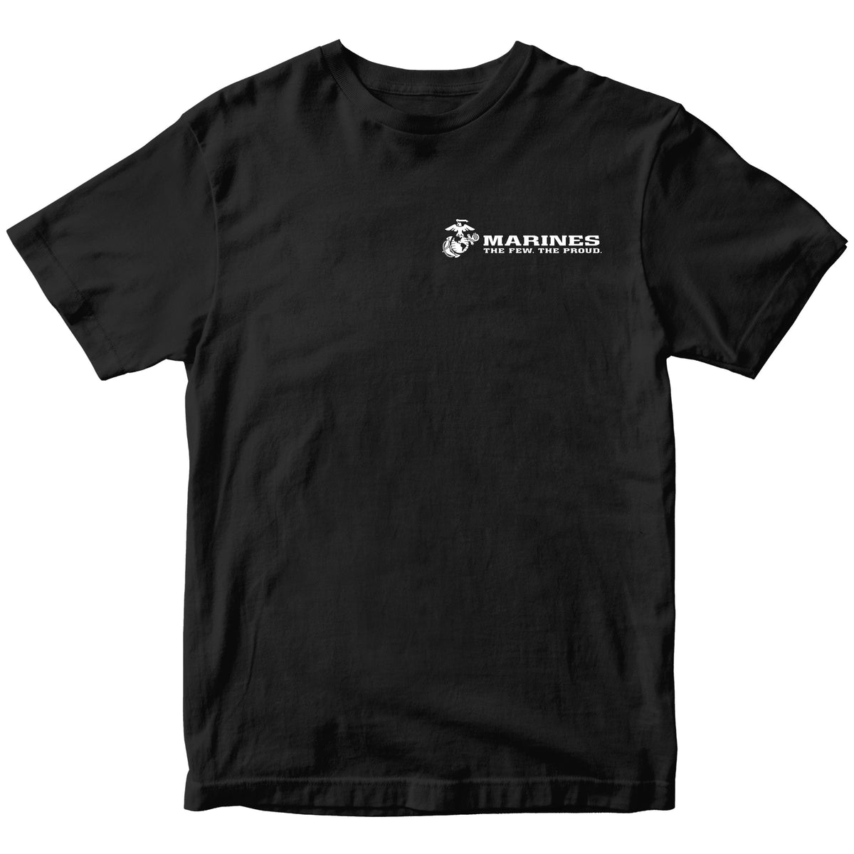 Black USMC t-shirt with Eagle Globe Anchor and The Few The Proud slogan