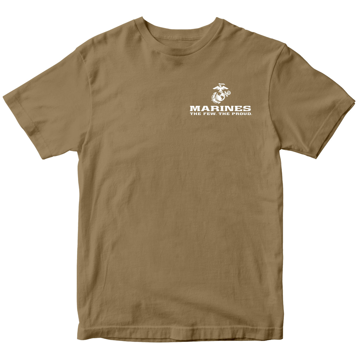 Brown USMC T-shirt with Eagle Globe Anchor and The Few The Proud slogan
