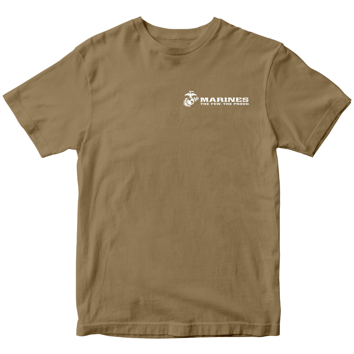 Brown USMC t-shirt with Eagle Globe Anchor and The Few The Proud slogan