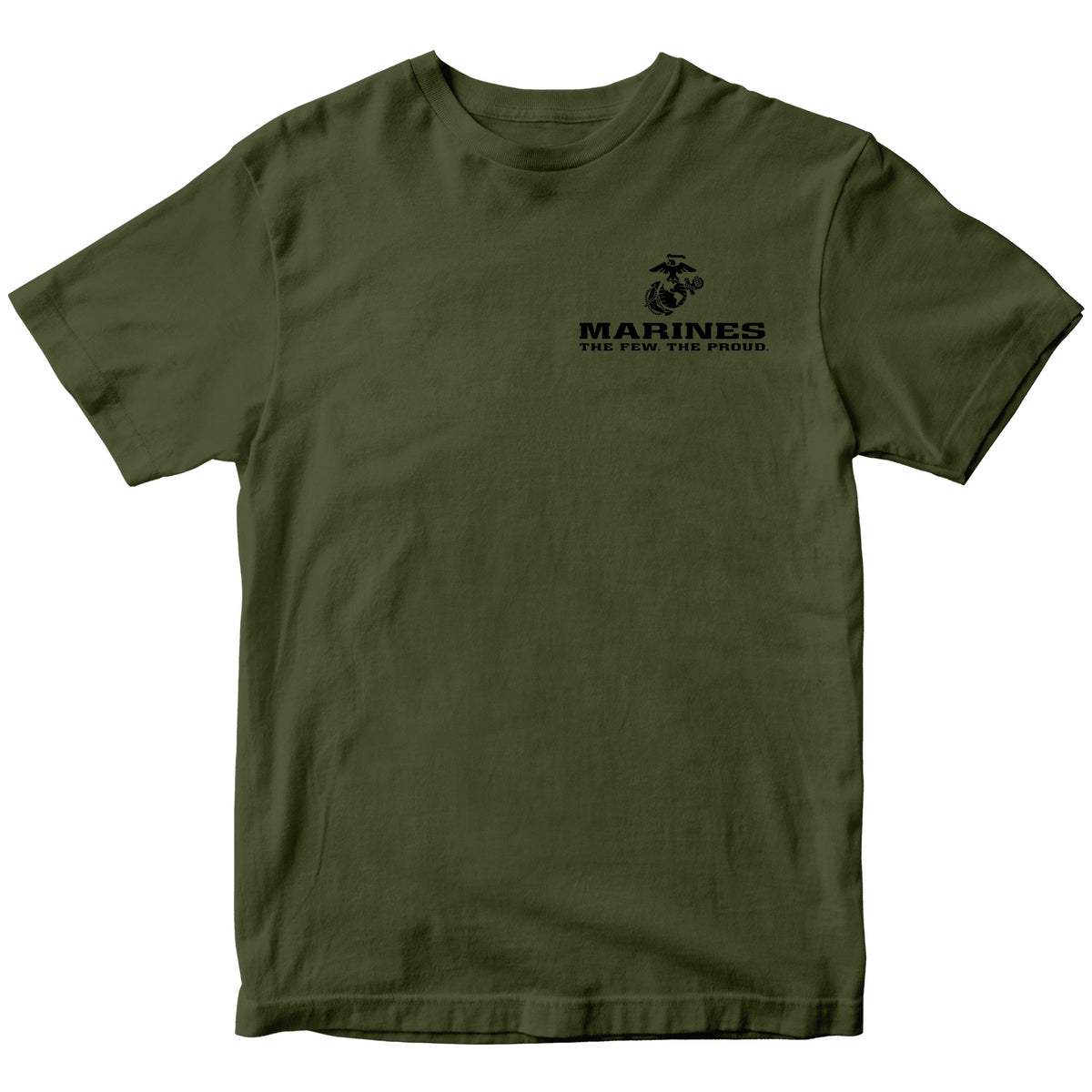 Green USMC T-shirt with Eagle Globe Anchor and The Few The Proud slogan