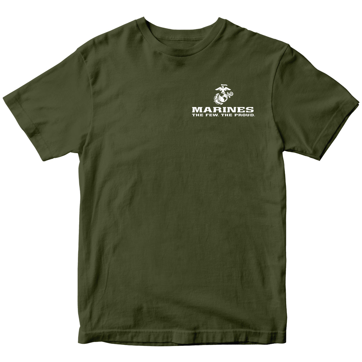 Green USMC T-shirt with Eagle Globe Anchor and The Few The Proud slogan