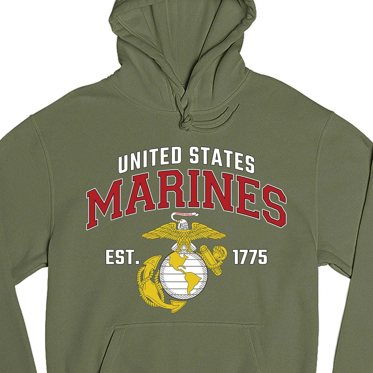 Green USMC Hoodie with 'United States Marines' text and EGA