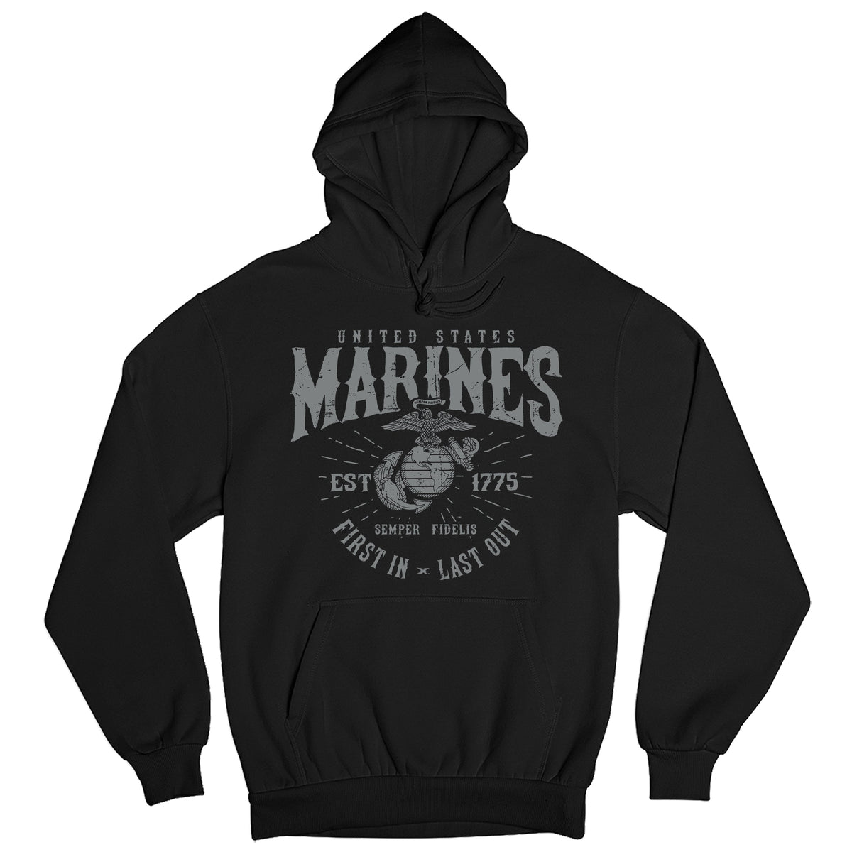 Marines First In Last Out Black Hoodie