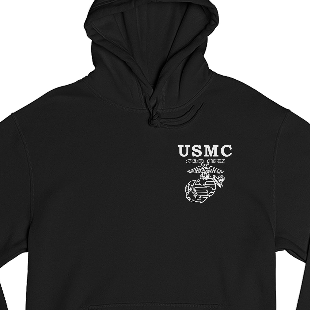 Black USMC Hoodie with Old School EGA Chest seal.
