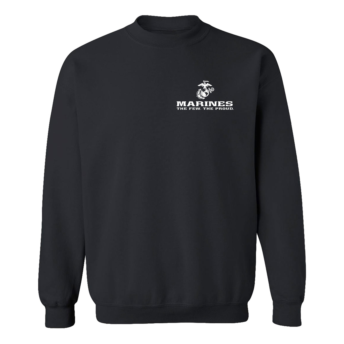 Black USMC sweatshirt with Eagle Globe Anchor and The Few The Proud slogan