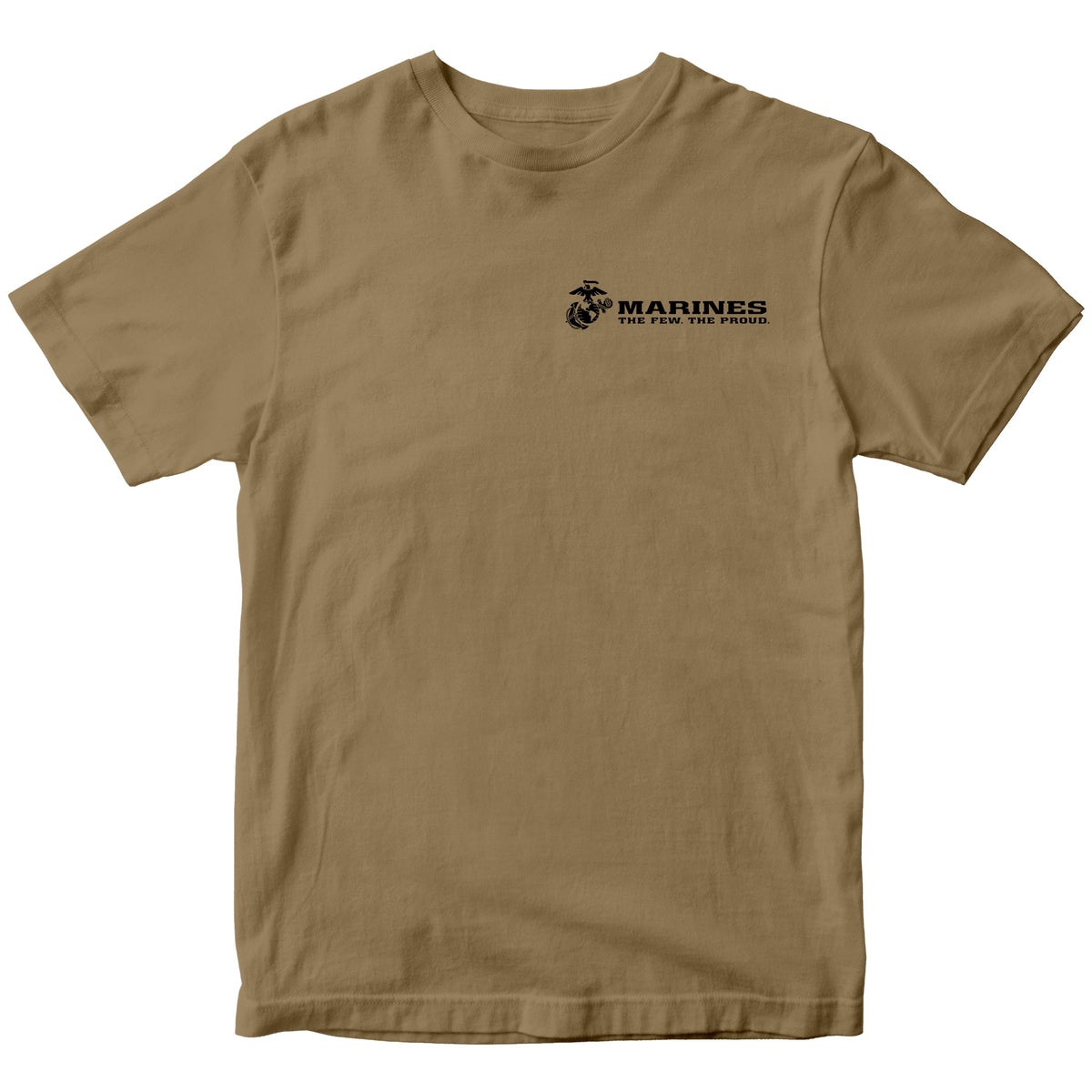 Brown USMC t-shirt with Eagle Globe Anchor and The Few The Proud slogan