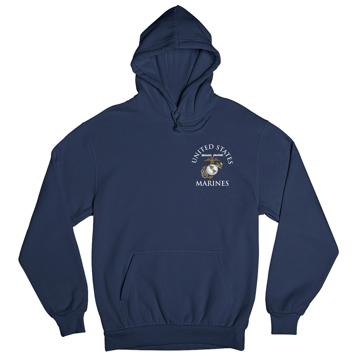 Navy Marine Corps Hoodie featuring United States Marines text and EGA emblem chest seal