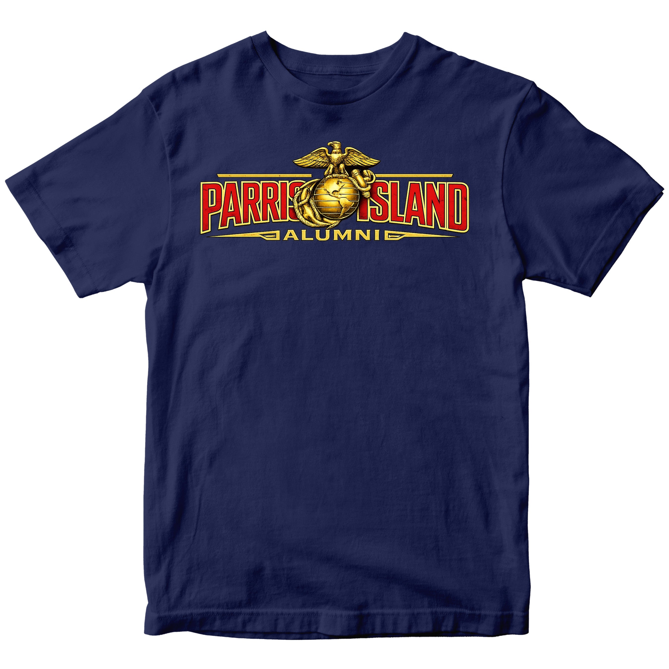 United States Marine Corps Parris Island alumni shirt featuring EGA emblem. Navy MCRD Parris Island Tee.
