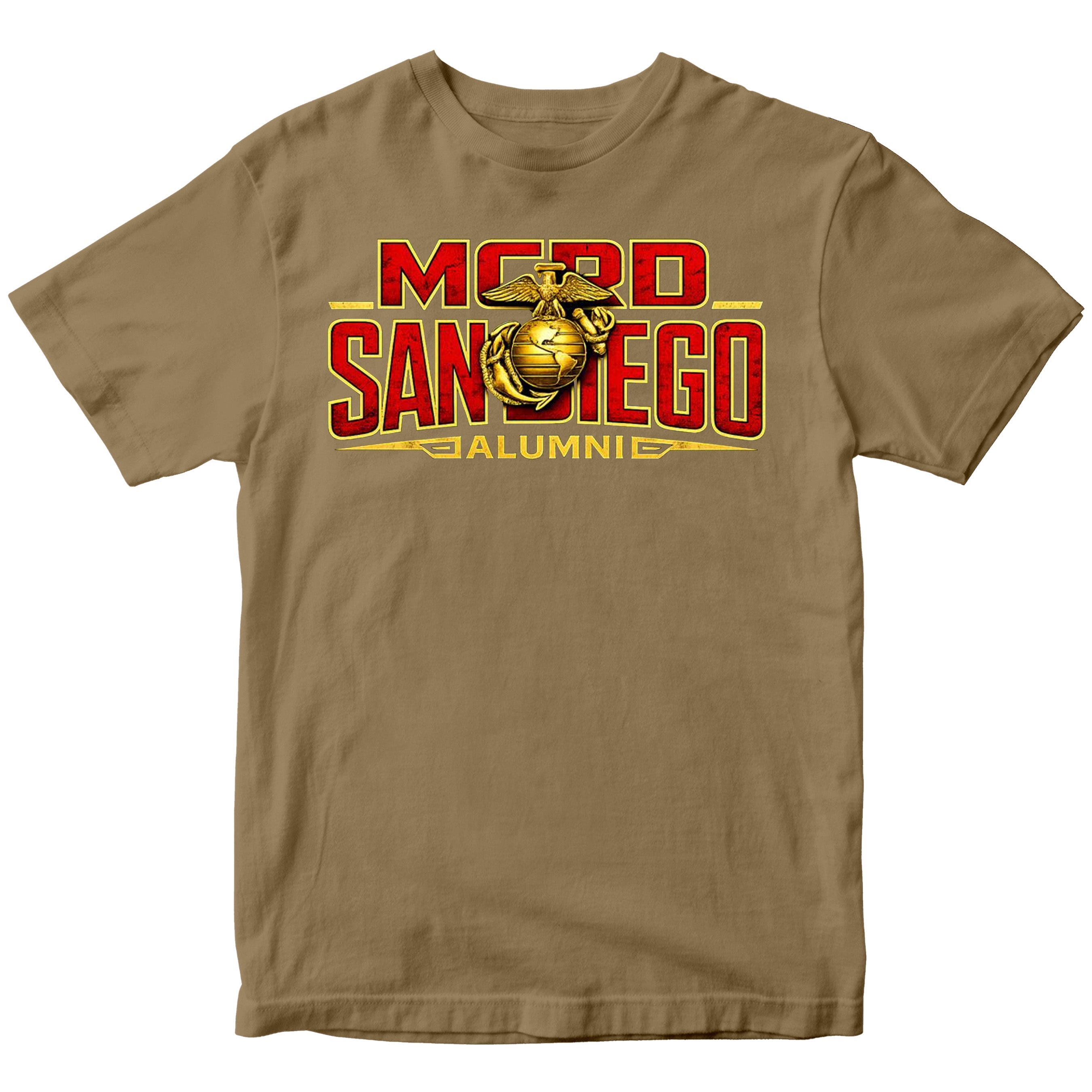 United States Marine Corps San Diego alumni shirt featuring EGA emblem. Brown MCRD San Diego Tee.