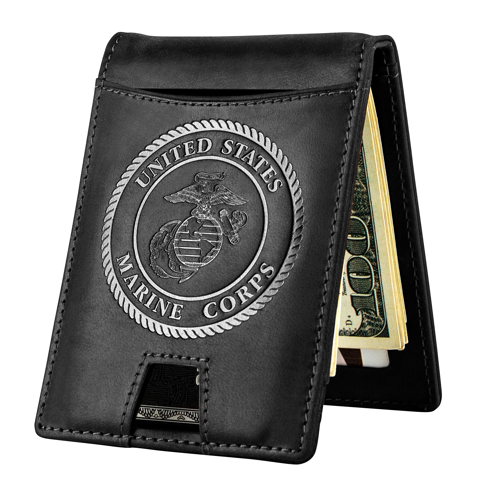 Black USMC Leather RFID Blocking Wallet