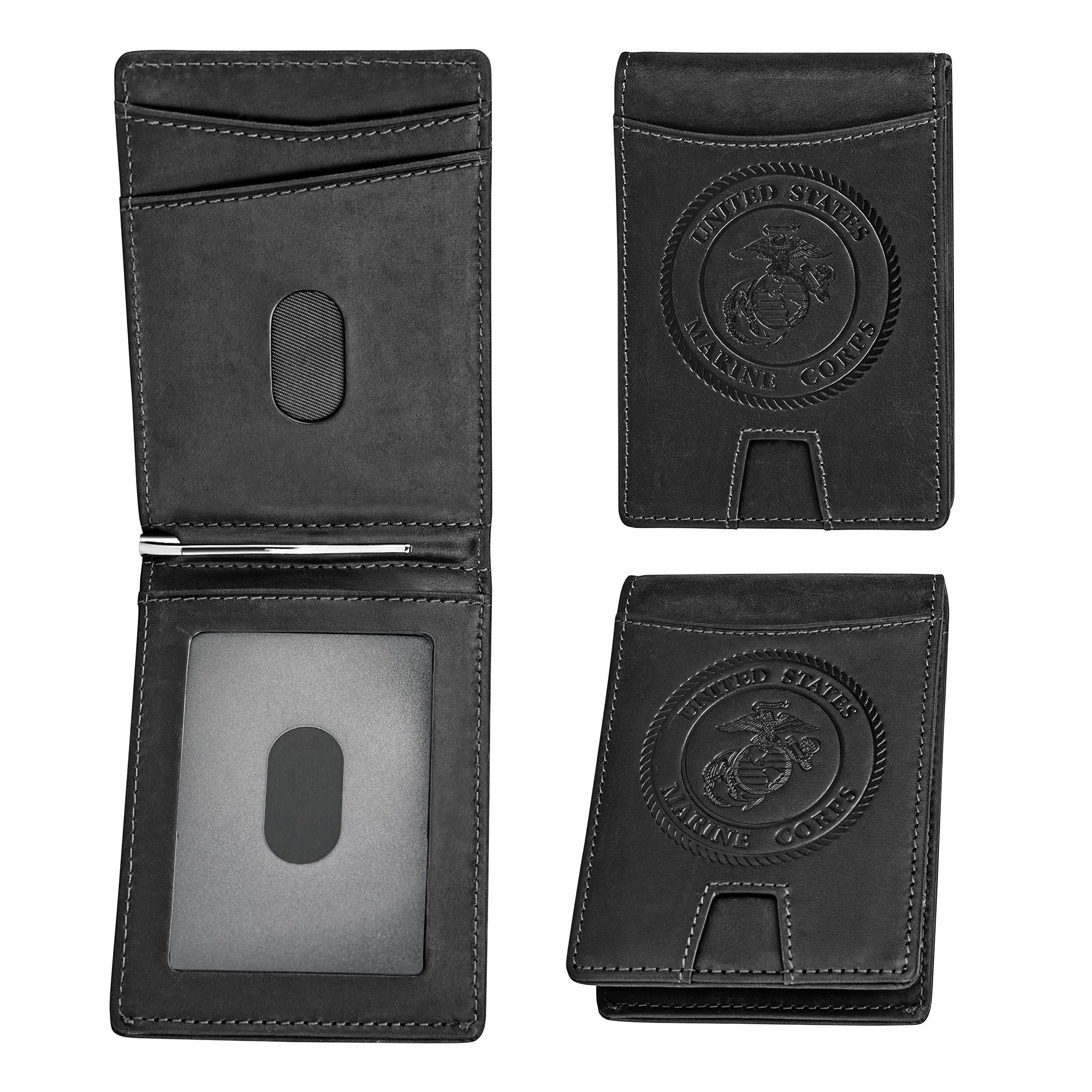 Black USMC Leather RFID Blocking Wallet