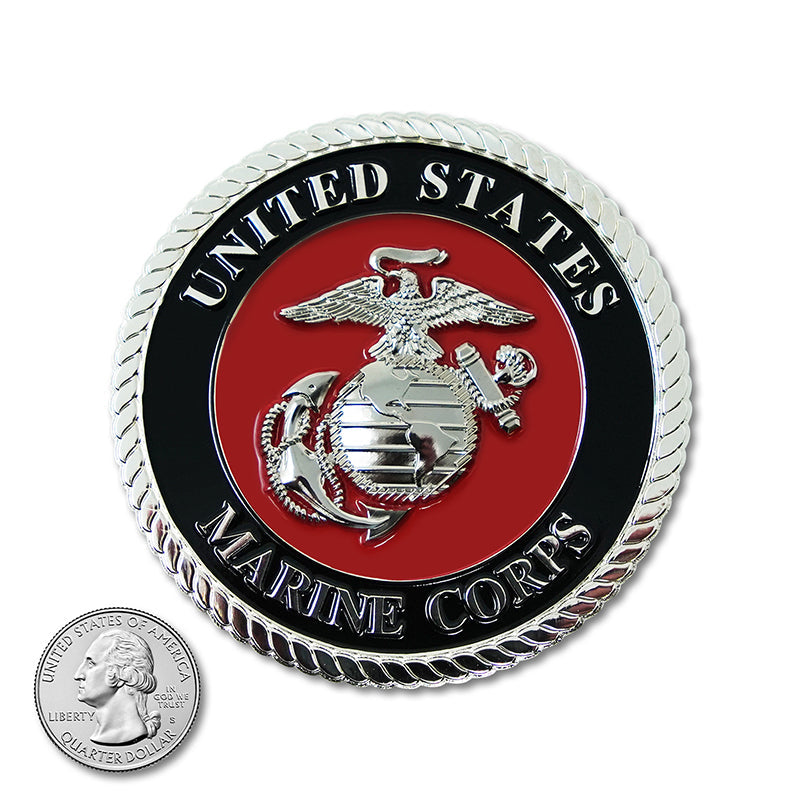 3.5 Inches Marine Corps EGA Emblem Medallion Silver Black Red Size Comparison