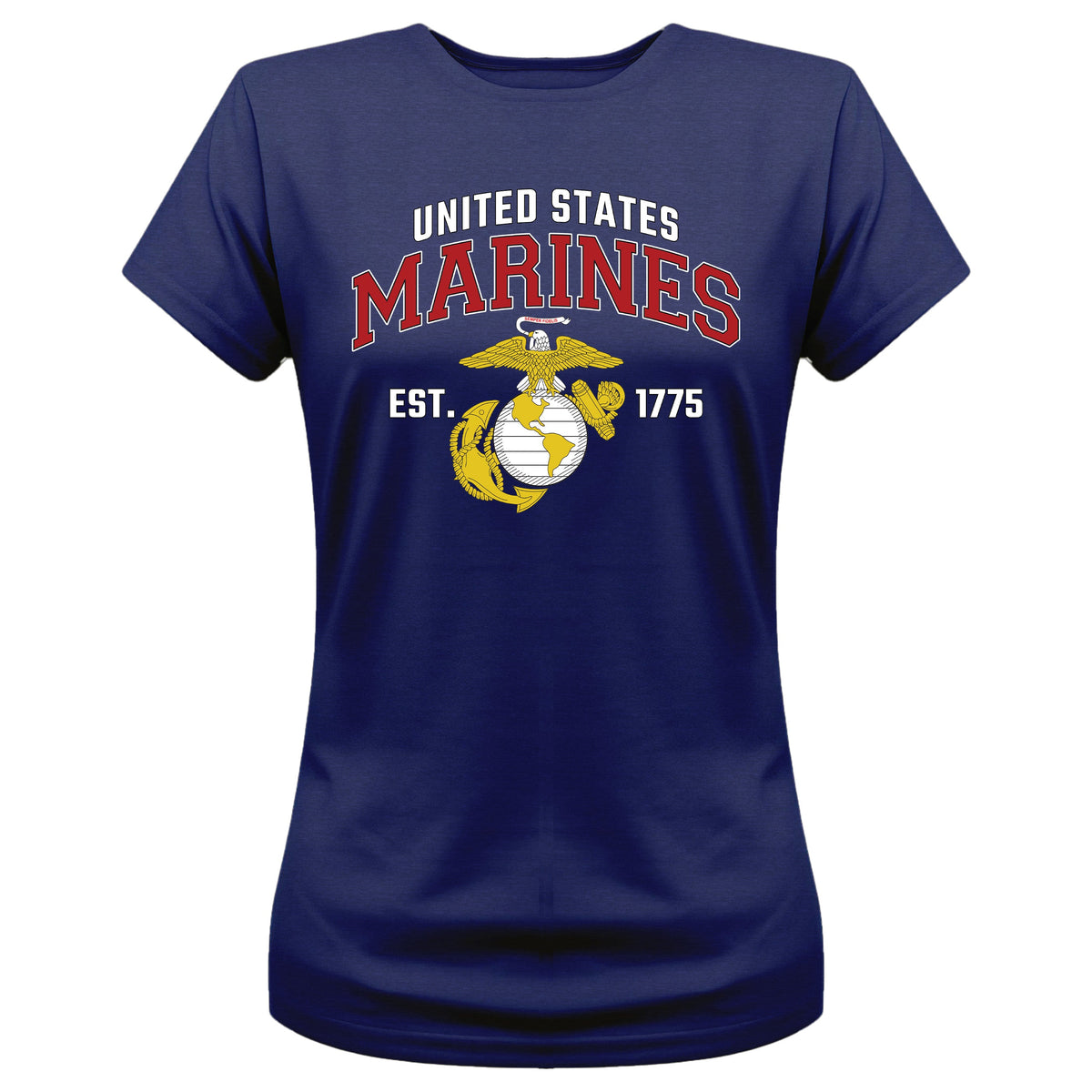 Women's Navy Blue USMC T-shirt. United States Marines Women's EGA Tee.