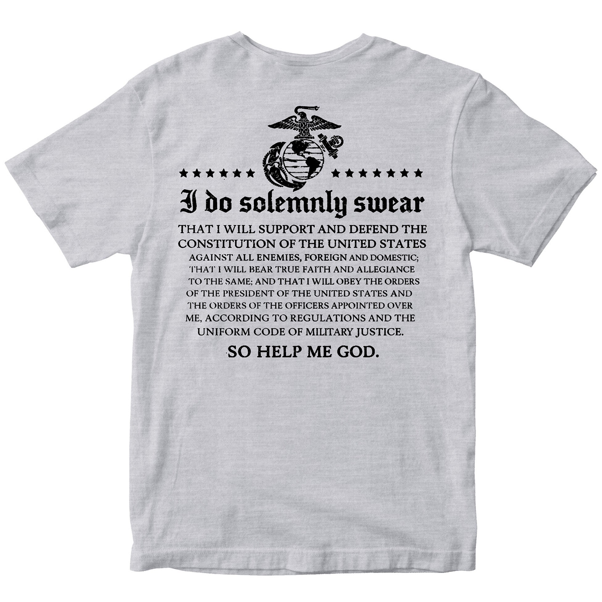 Gray USMC Oath of Enlistment T-shirt with full oath text.