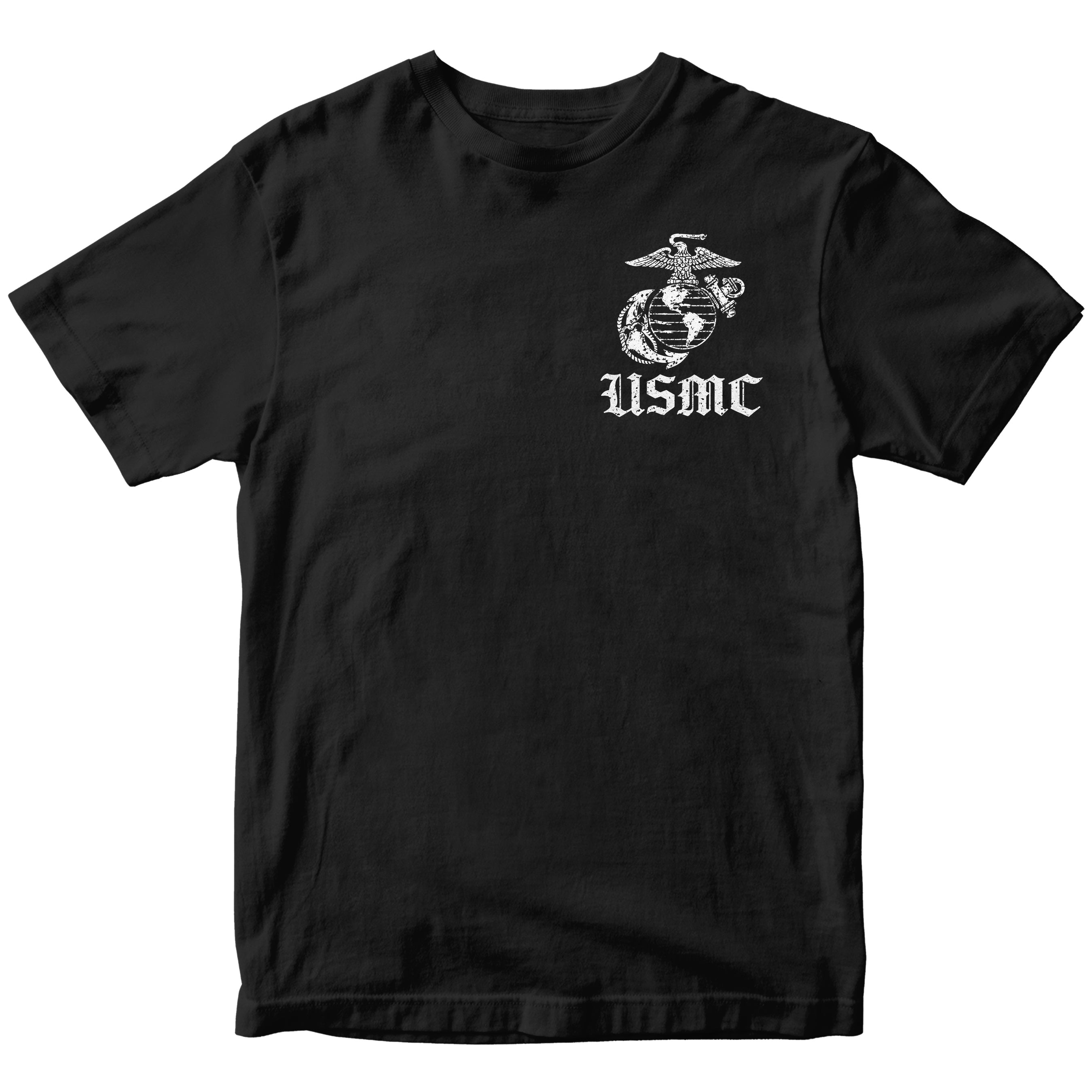Black USMC Oath of Enlistment T-shirt with Eagle Globe and Anchor and full oath text.