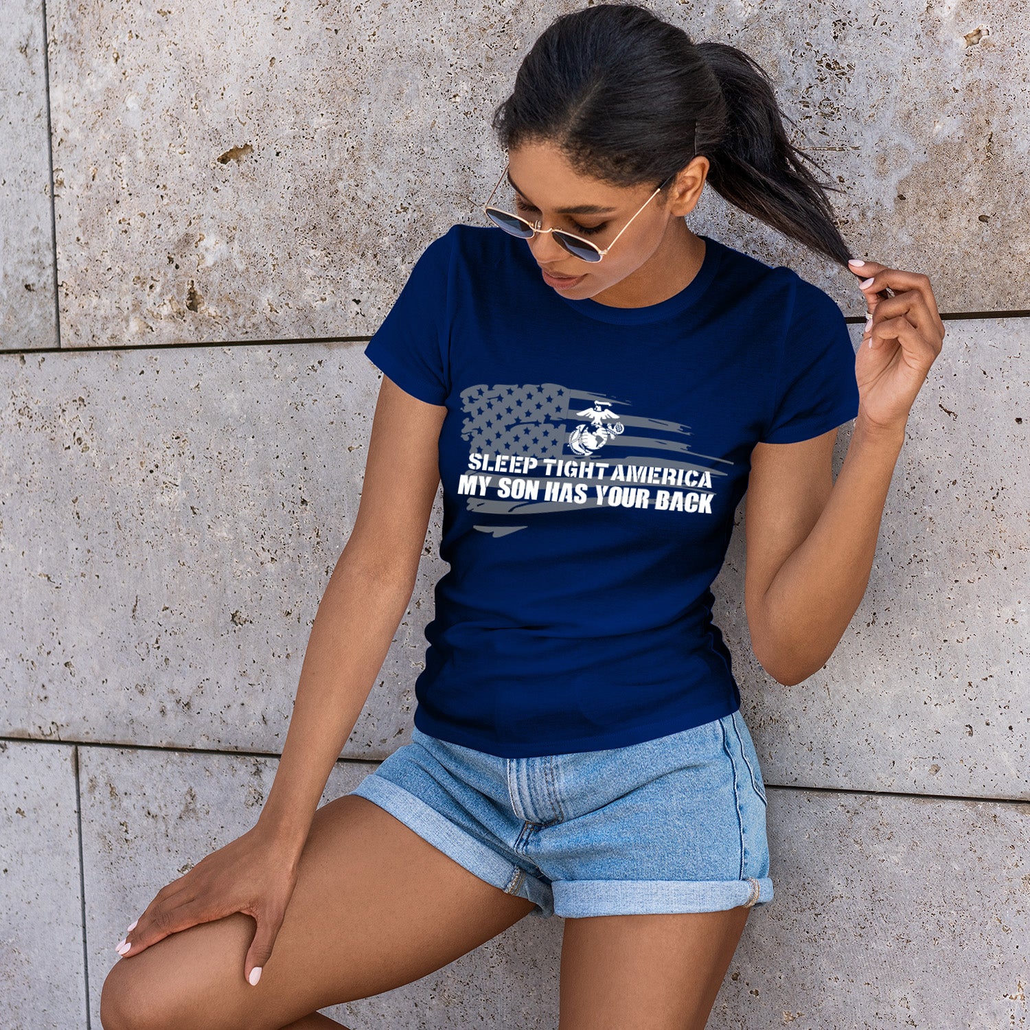 Women's "Sleep Tight America, My *Marine* Has Your Back" T-Shirt