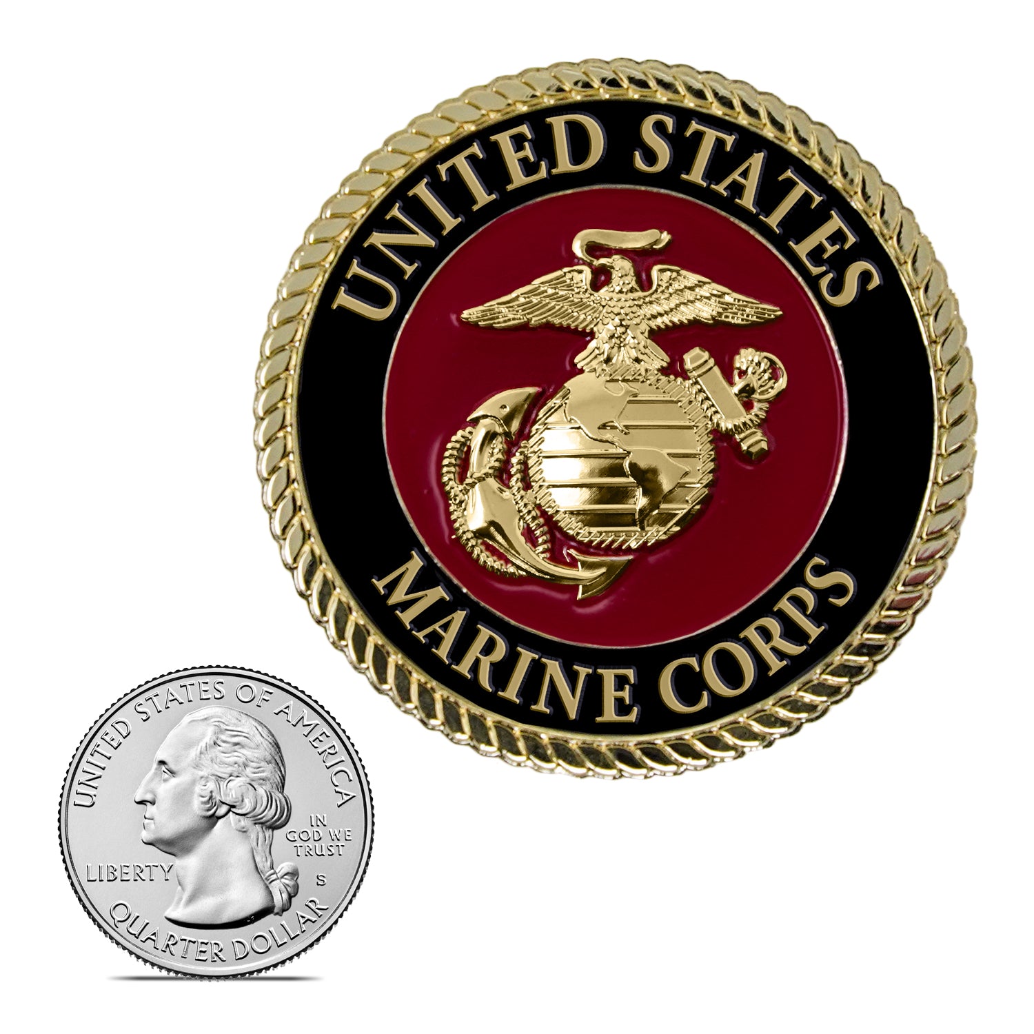 USMC Medallion  2.25 Inches  Red and Gold