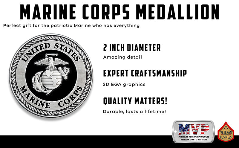 Black and Silver 3D Marine Corps EGA Emblem Two Inch Medallion Infographic