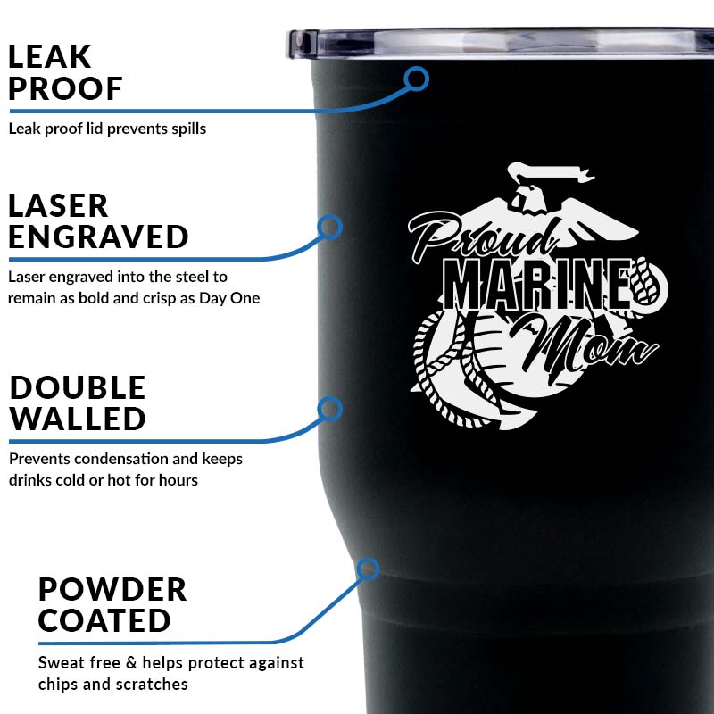 30 Oz USMC Tumbler, Proud Marine Mom tumbler, Patriotic gifts, Marine Mom gift