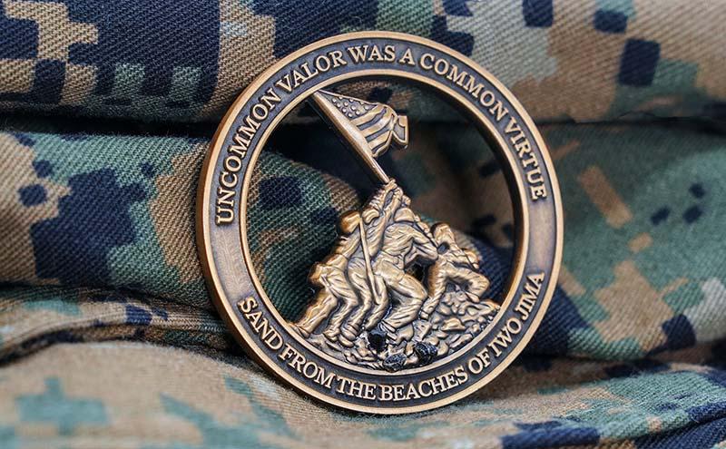 Iwo Jima Challenge Coin with Sand from Iwo Jima