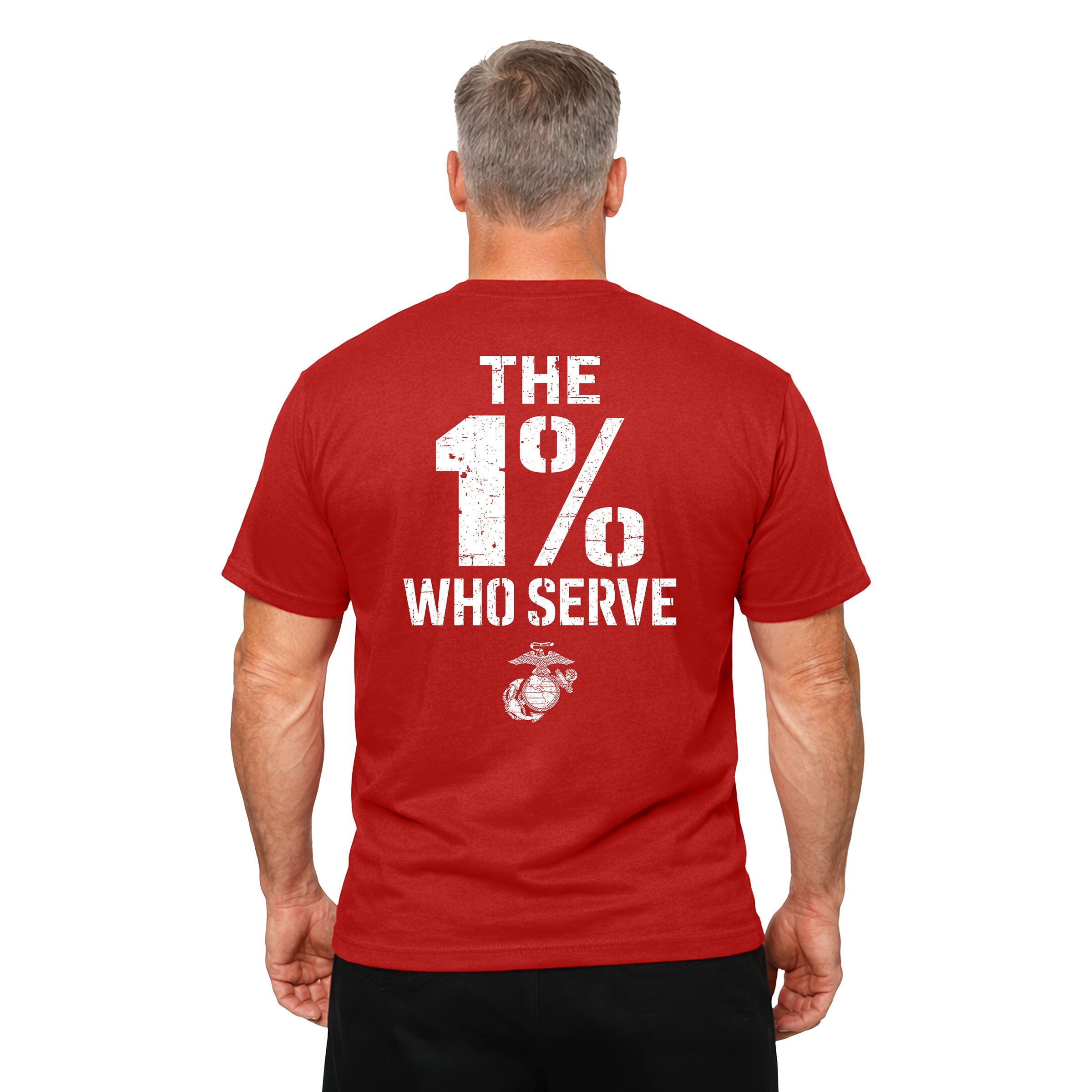 The 1% Who Serve Red USMC T-shirt . USMC patriotic T-shirt for Memorial Day and 4th of July with 1% who serve design.