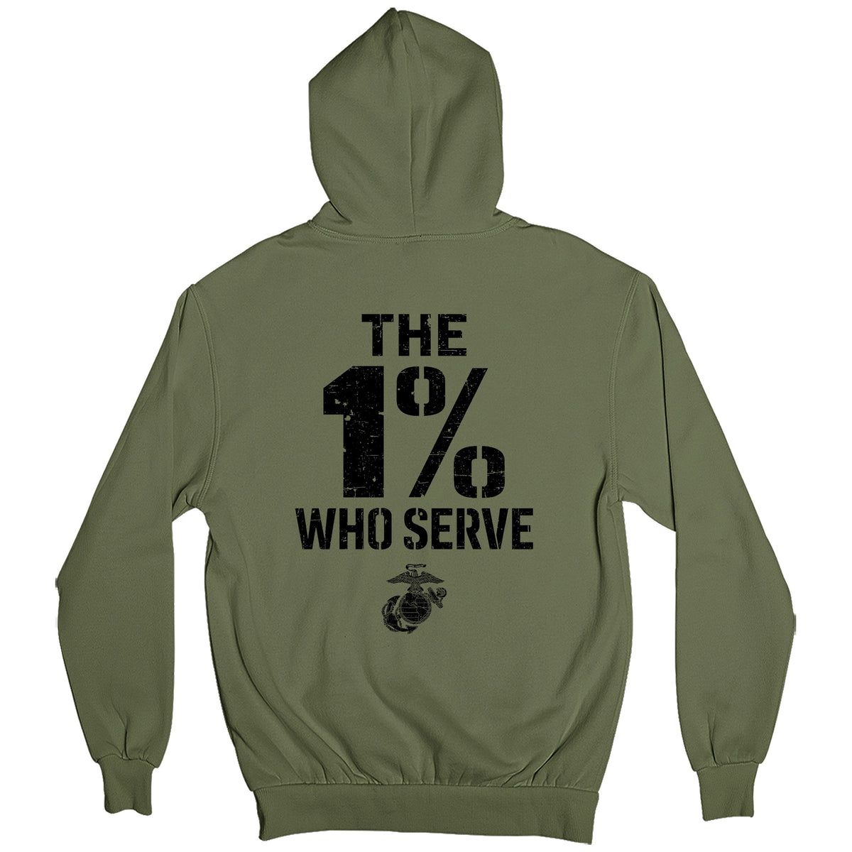 The 1% Who Serve USMC OD Green Hoodie with the 1% who serve back design