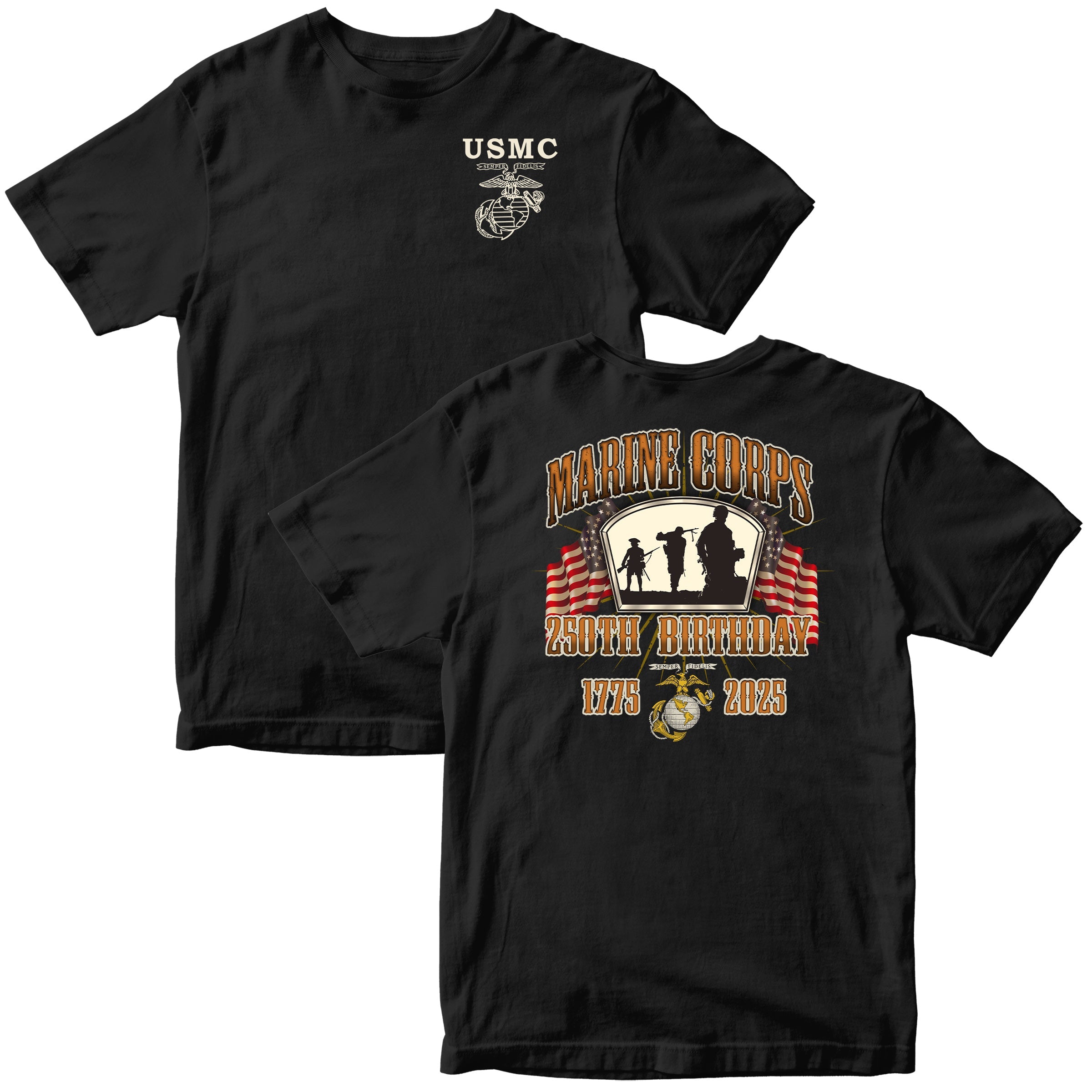 Marines 250th Birthday Flag T-Shirt - MADE IN USA
