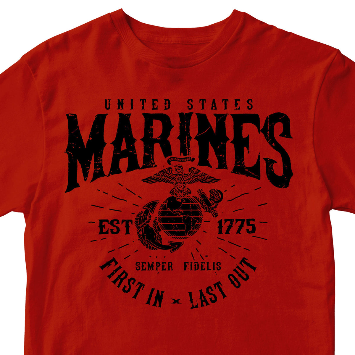 Marines First In Last Out Navy Red Tee