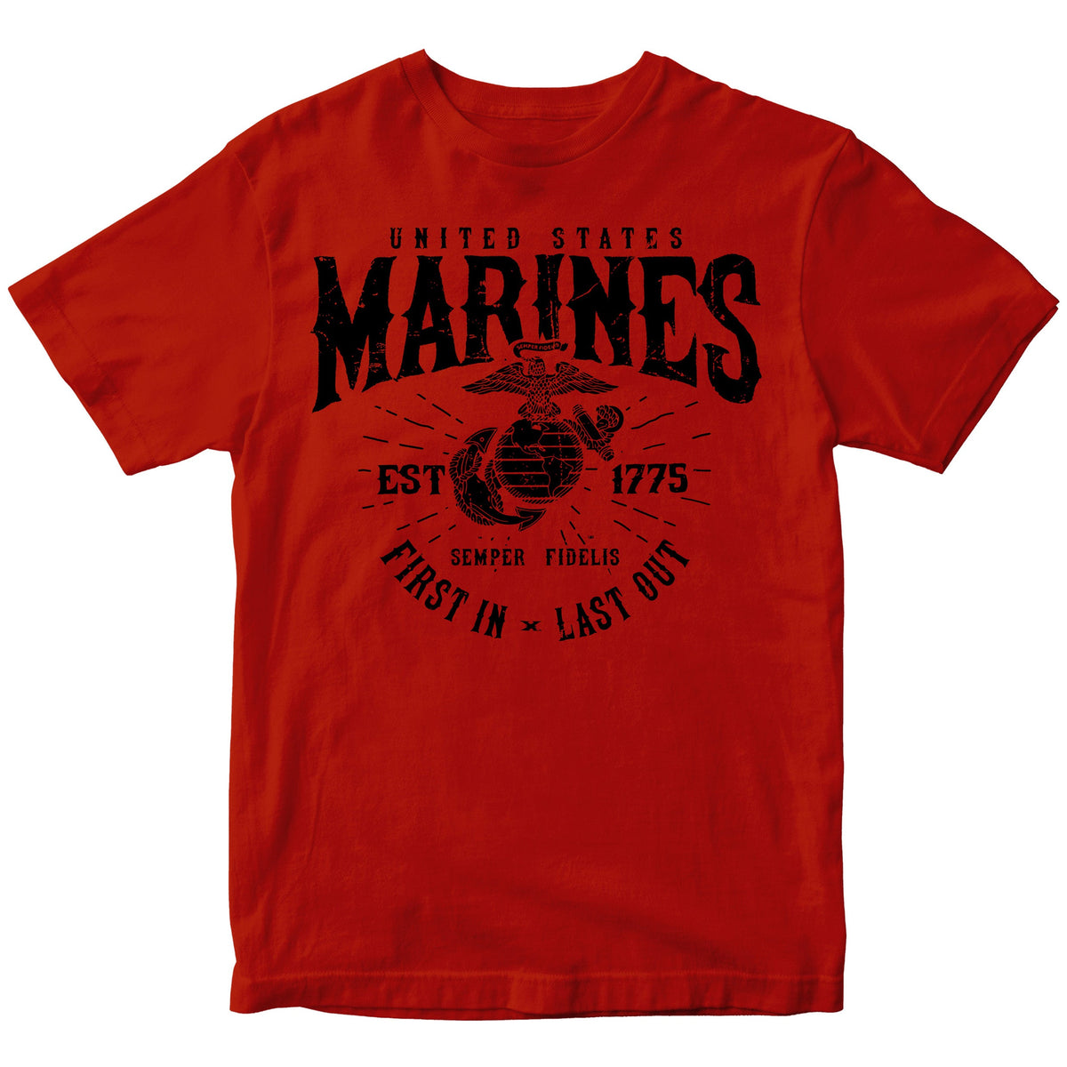 Marines First In Last Out Navy Red Tee