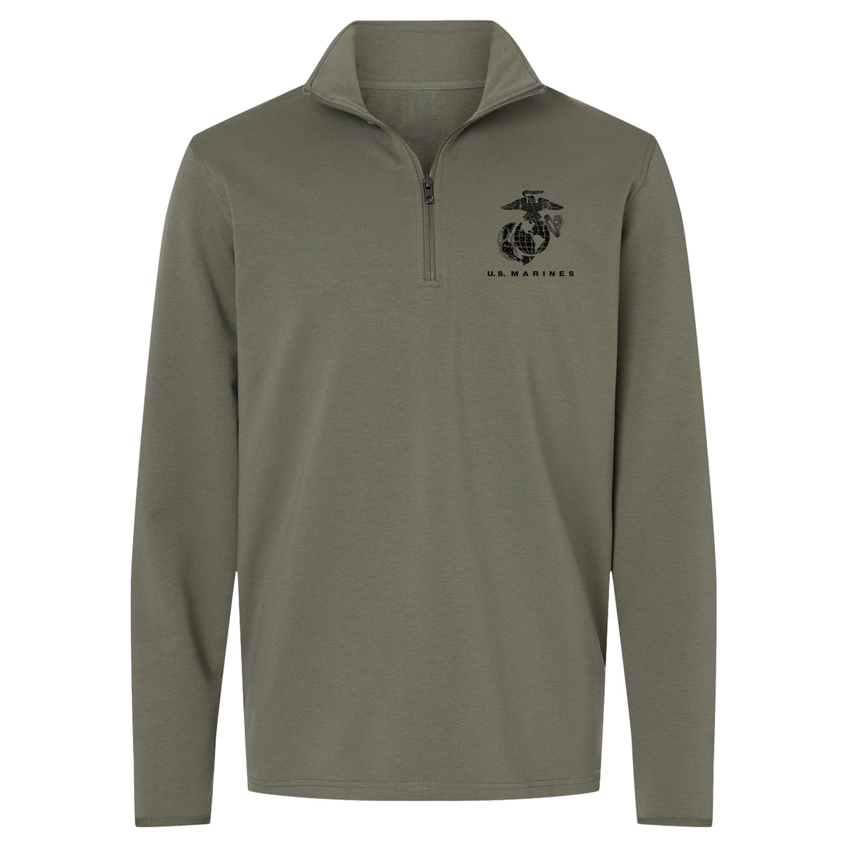 OD Green green U.S. Marines Global Guardian performance quarter-zip pullover with Eagle Globe and Anchor chest graphic