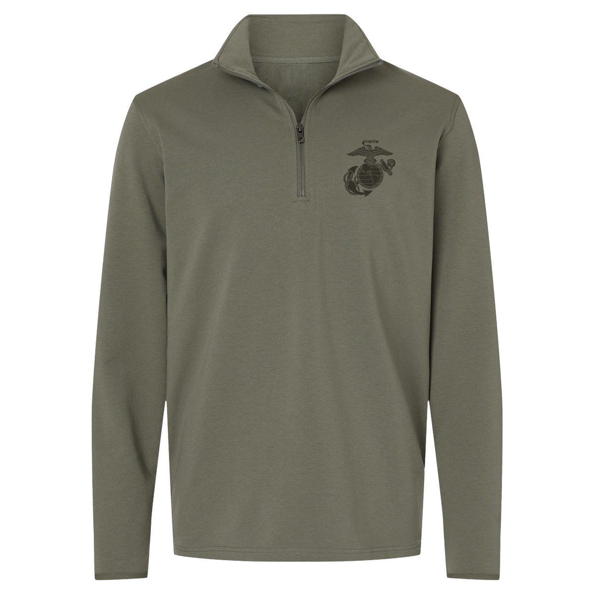OD Green Vintage Marine Chest Seal performance quarter-zip pullover with OD Green Eagle Globe and Anchor chest graphic for a monochromatic look