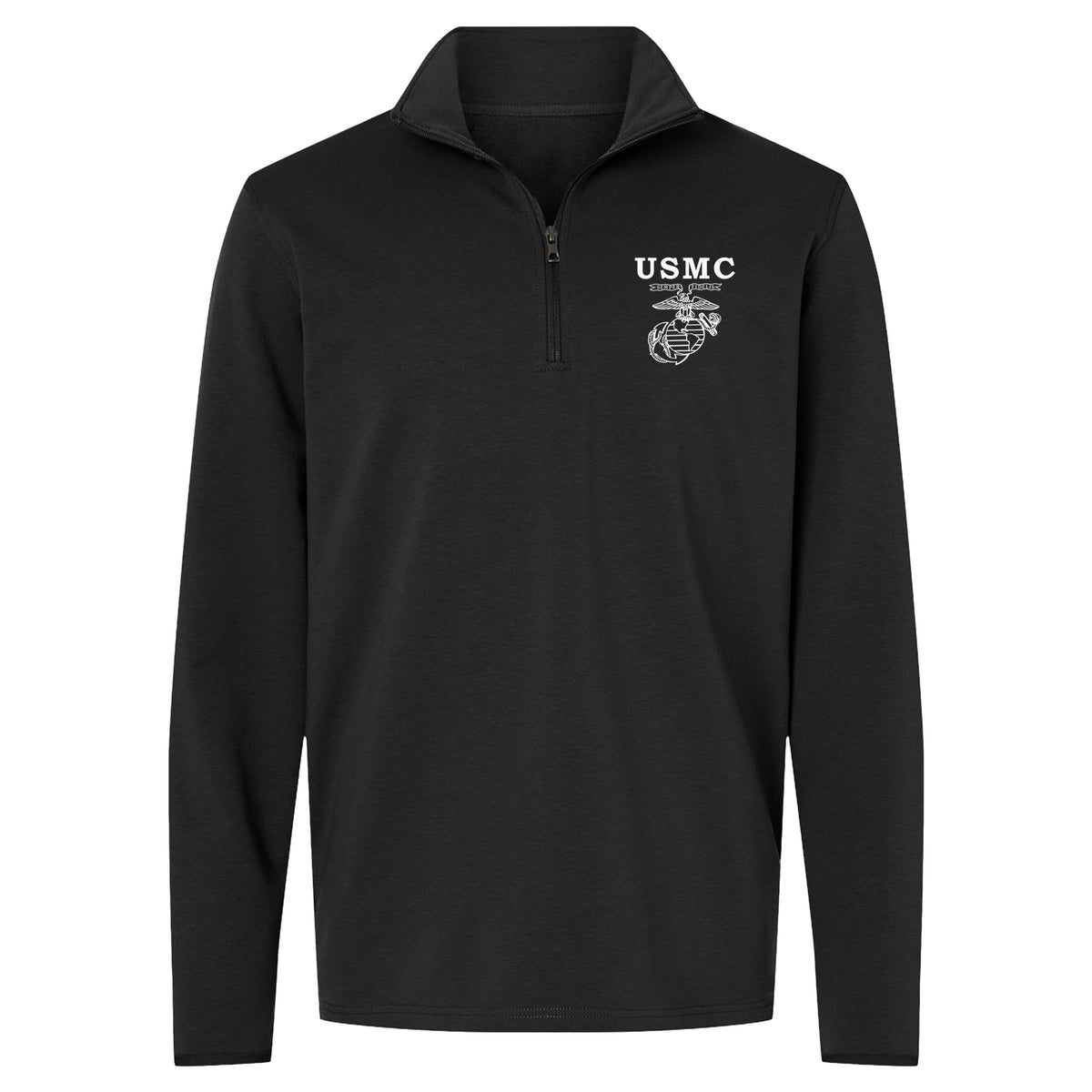 black USMC Old School EGA performance quarter-zip pullover with white Eagle Globe and Anchor chest graphic
