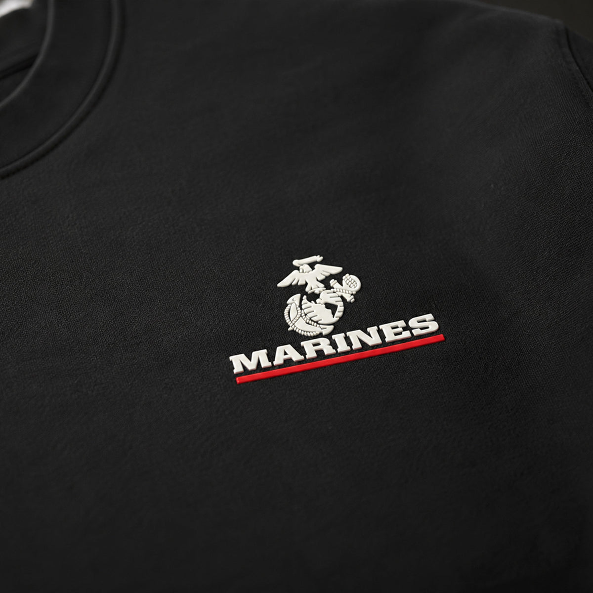 USMC sweatshirt with Red Line Marines silicone chest logo and Eagle Globe and Anchor design