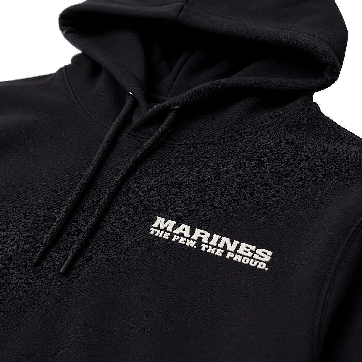 Black Marines The Few The Proud hoodie with raised silicone Marines chest patch