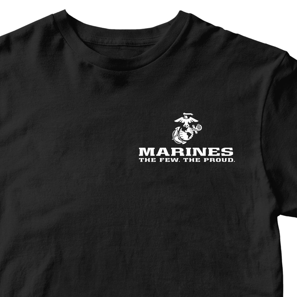Black USMC T-shirt with Eagle Globe Anchor and The Few The Proud slogan
