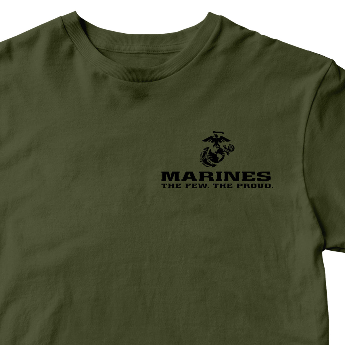 Green USMC T-shirt with Eagle Globe Anchor and The Few The Proud slogan